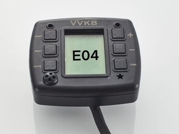 VVKB diesel heater LCD control panel where error codes E01 to E19 appear