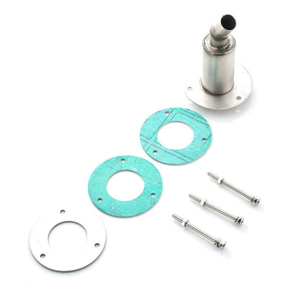Exhaust hull fitting kit with two gaskets, stainless backing ring and three bolts