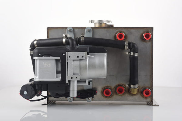 Vvkb Apollo-GH5 gasoline hot water system front view — heater pre-mounted to stainless steel heat exchanger tank