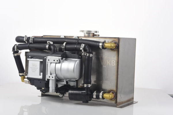 Vvkb Apollo-GH5 5KW gasoline hot water system — heater unit pre-mounted to stainless steel heat exchanger tank with coolant hoses