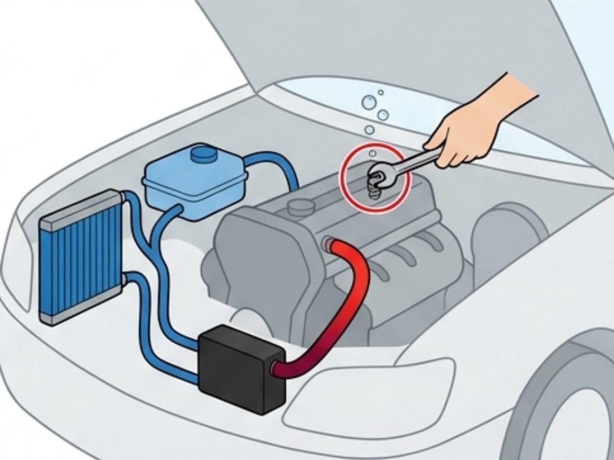 Bleeding trapped air out of the cooling system through the bleed screw after installing a coolant heater