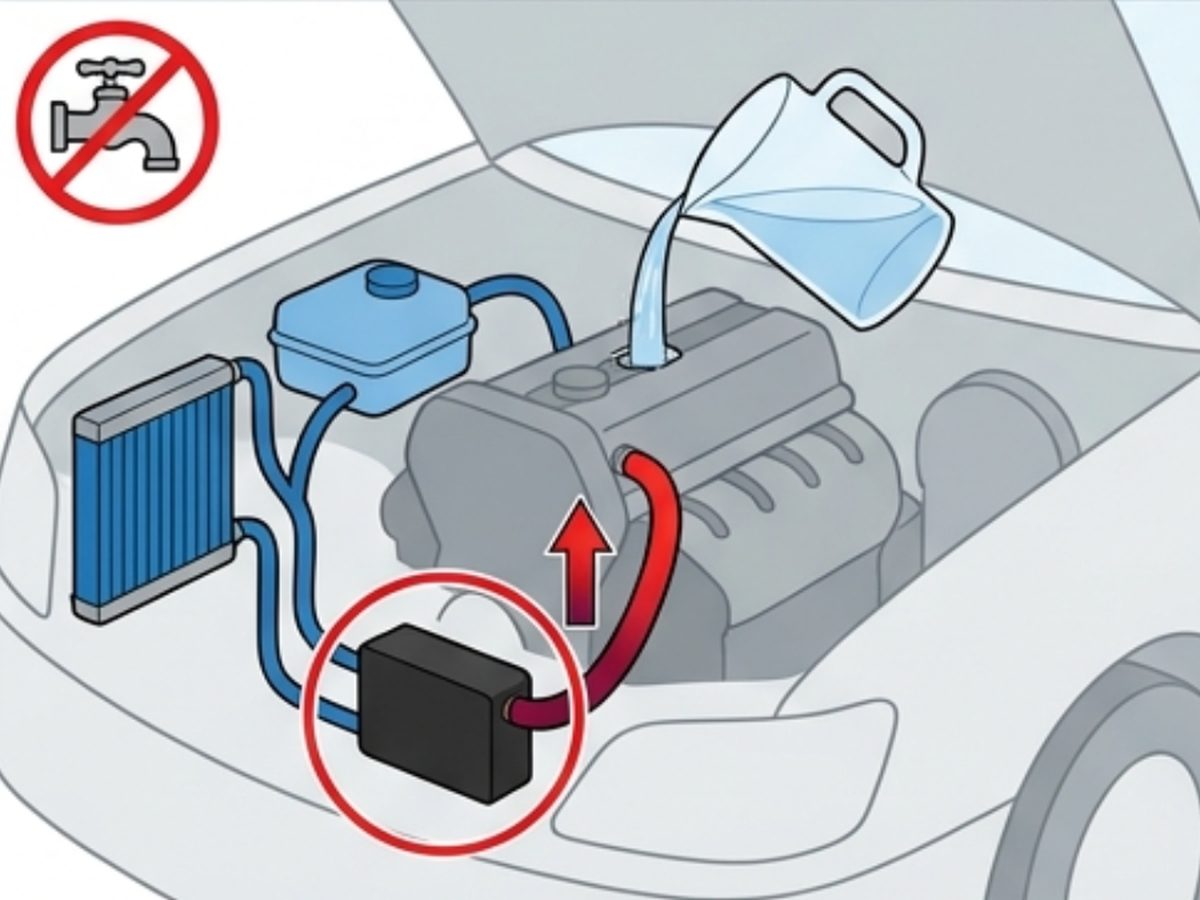 Use distilled water not tap water when mixing coolant for an engine block heater installation