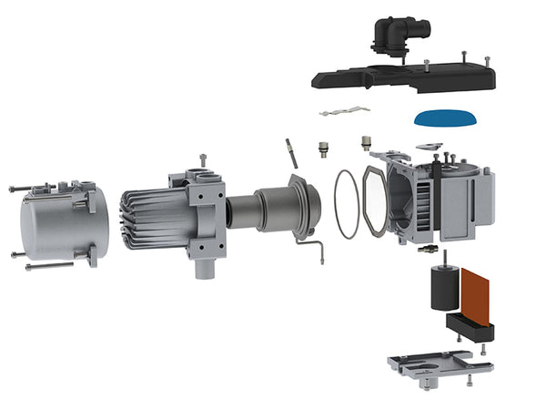 Apollo GC5 gasoline water heater exploded view showing internal combustion chamber, heat exchanger and component layout