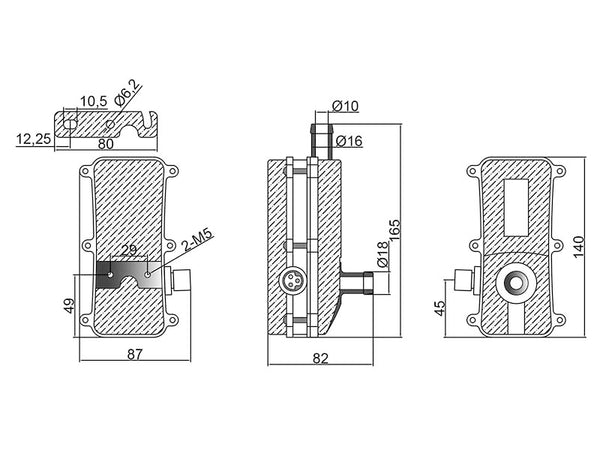 Vvkb Titan-B1 engine block heater dimensions — 165 x 87 x 82mm technical drawing