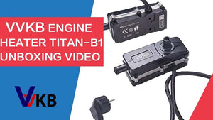 Vvkb Titan-B1 compact engine block heater unboxing — die-cast aluminum body with detachable power cable

