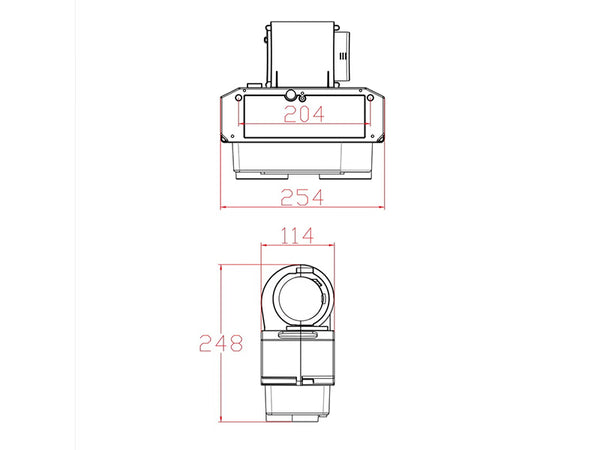 Vvkb UTV cab heater dimensions diagram showing 254mm width and 248mm height for in-cab installation planning