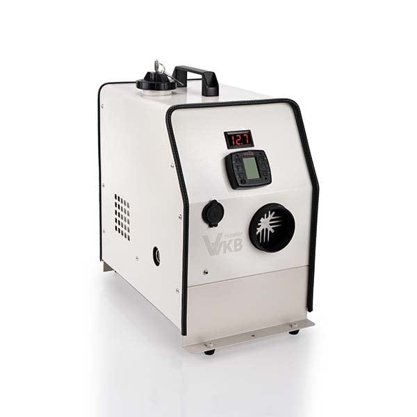 Right side of Vvkb Apollo portable diesel heater showing LCD temperature display and control panel
