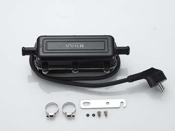 Titan-P4 engine block heater with mounting bracket, hose clamps, and installation accessories
