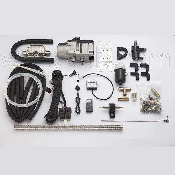 Vvkb Apollo C1 5KW diesel engine heater — complete kit with water pump, fuel pump, controller, coolant hose, and hardware