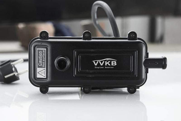 Vvkb Titan-P3 engine block heater showing brand label and aluminum die-cast body construction